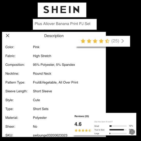 SHEIN Banana Print PJ Set NWOT in Original Bag Size 3X - Picture 12 of 12